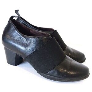 Wolky black leather heeled loafers booties, "Piccato" 38 / 7 monkstrap